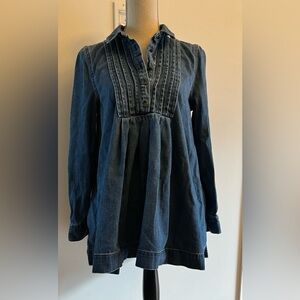 Free People In My Feelings Denim Babydoll Tunic Mini Dress SMALL